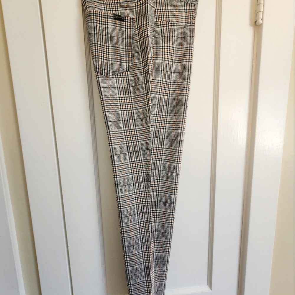Seven7 Black & Brown Glen Plaid Skinny Pants Size 12